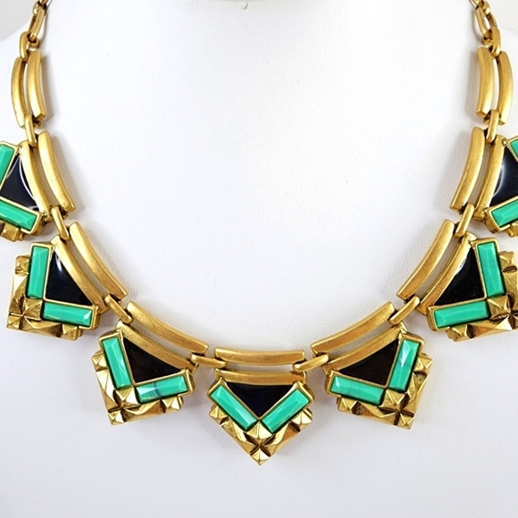 Stella + Dot statement necklace green black art deco - Picture 6 of 10